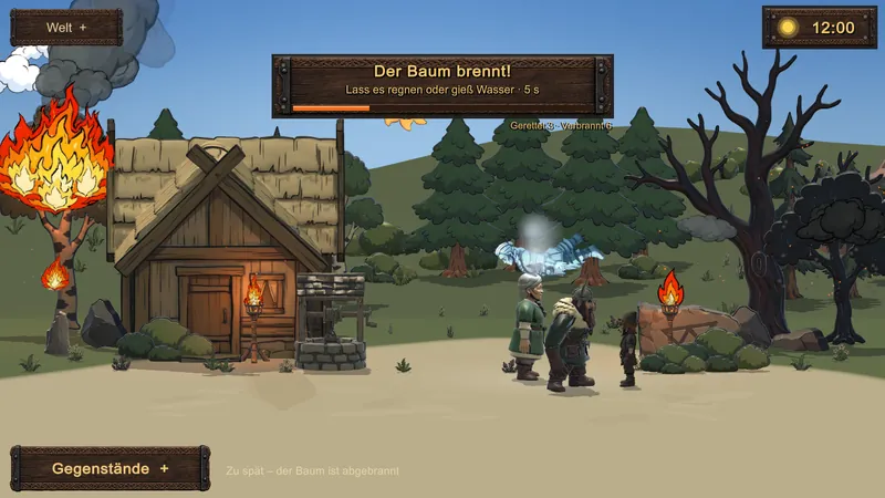 Ein Wikingergeist schwebt durchs Dorf, ein Baum brennt